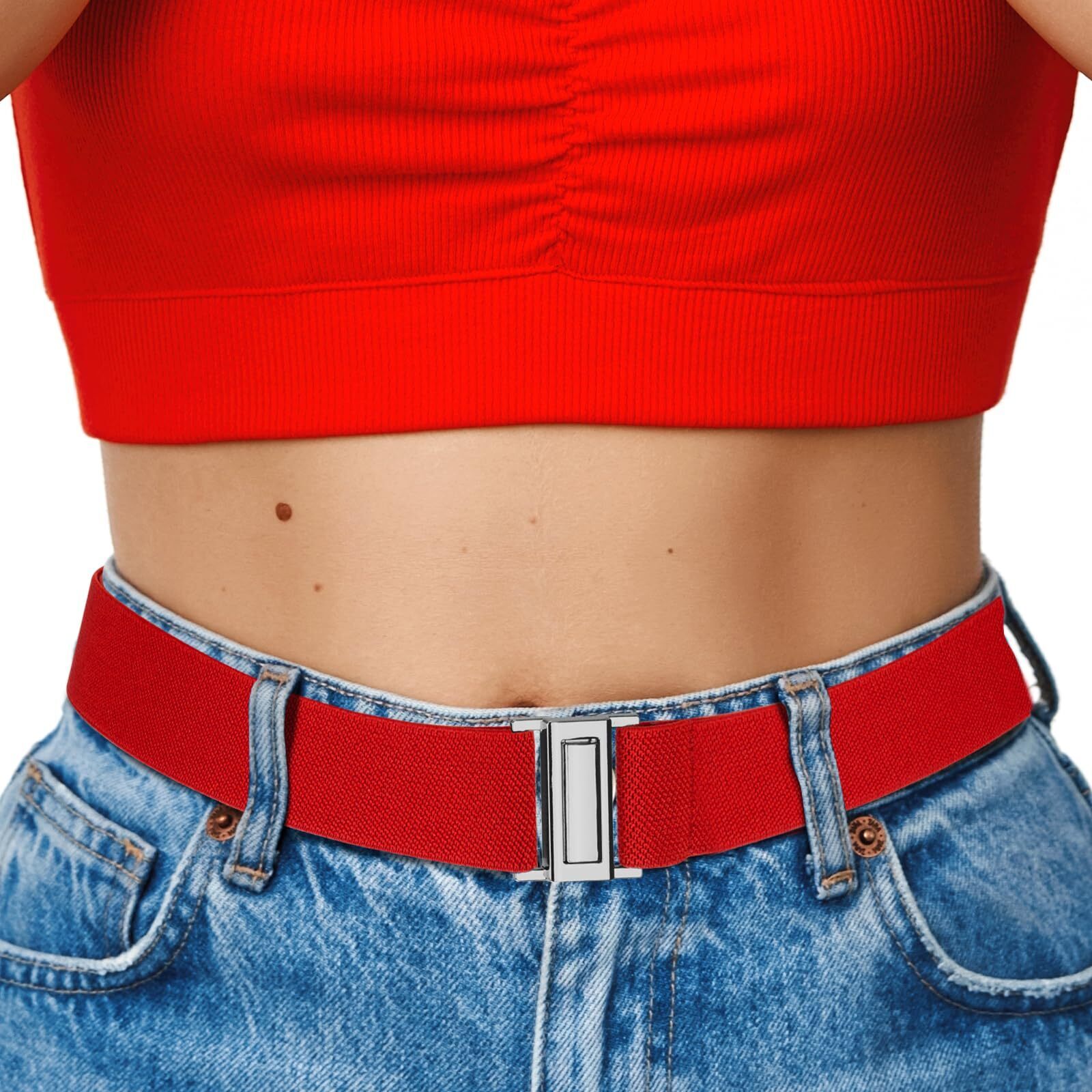 9162 No Show Elastic Belts For Women With Invisible Flat Buckle Stretch Web